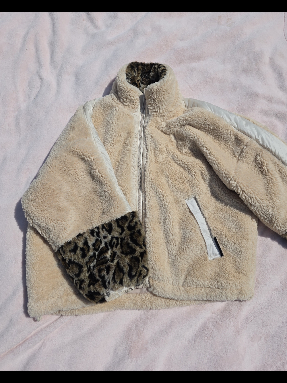OOF WEAR Reversible Cream Sherpa Leopard Print Fleece Jacket Size IT 44 / M